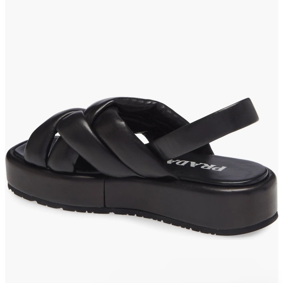 Prada Leather Slingback Weave Strap Platform Sandals, Size 9 - Picture 3 of 13